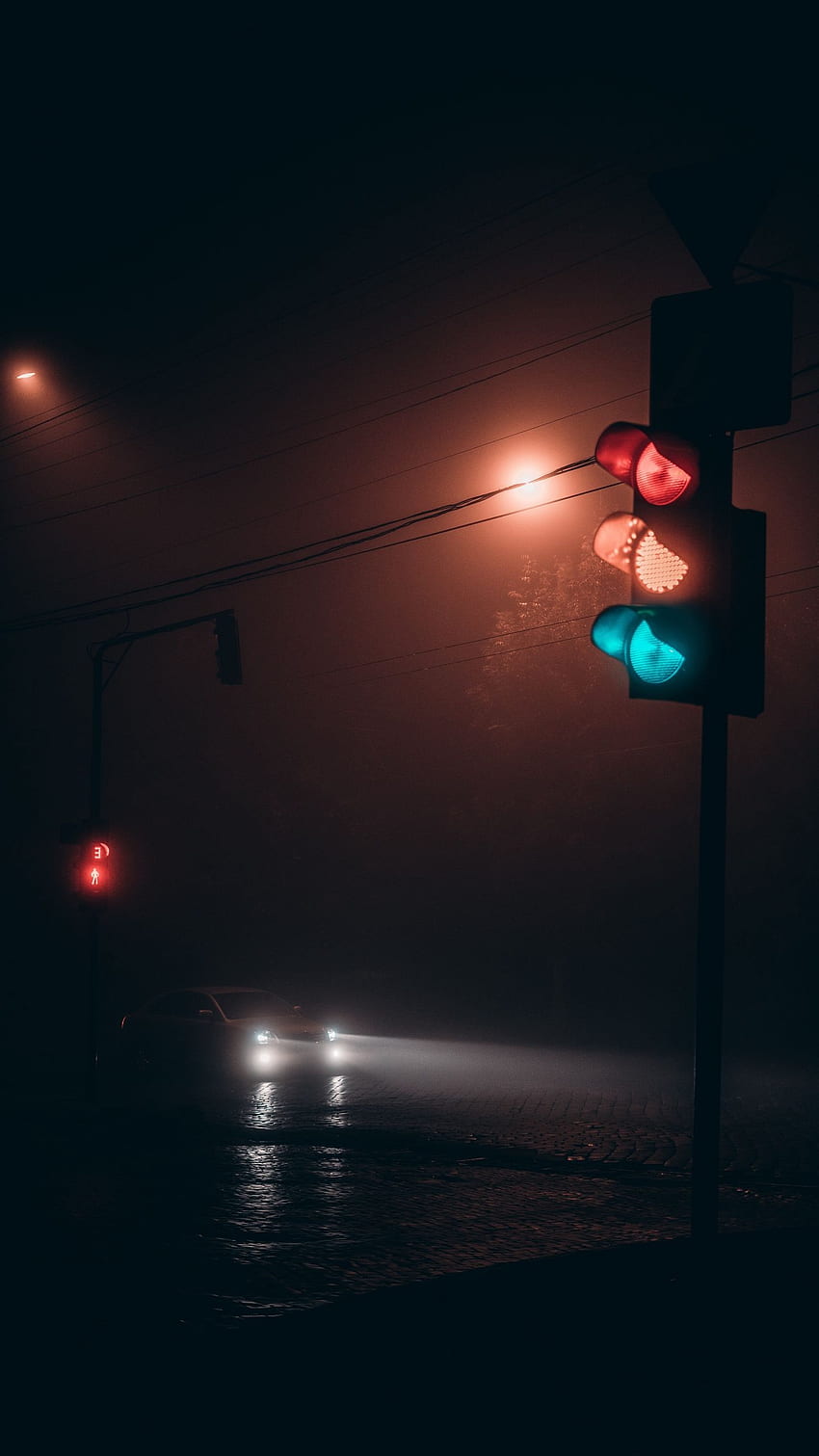 nuit, sombre, route, brouillard, circulation Fond d'écran de téléphone HD