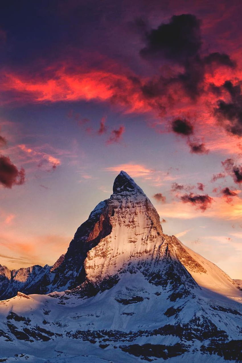 Id:3919907252, Matterhorn Mountain with white snow and blue sky, Vertical Mountain HD phone wallpaper