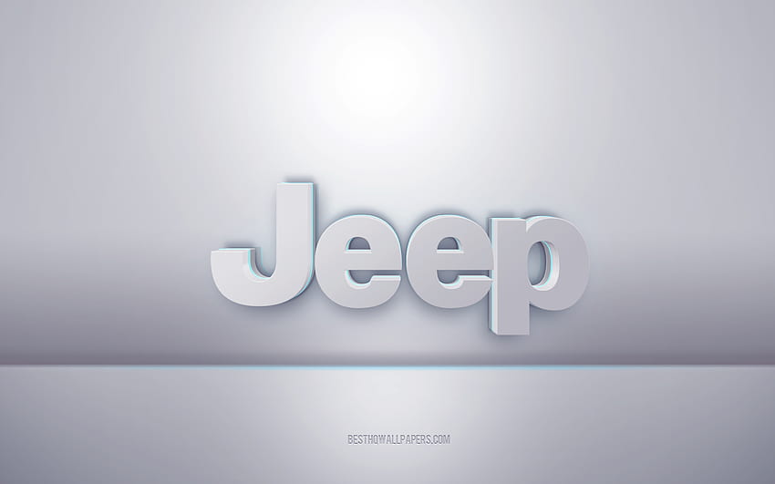 Jeep 3d white logo, gray background, Jeep logo, creative 3d art, Jeep, 3d emblem HD wallpaper