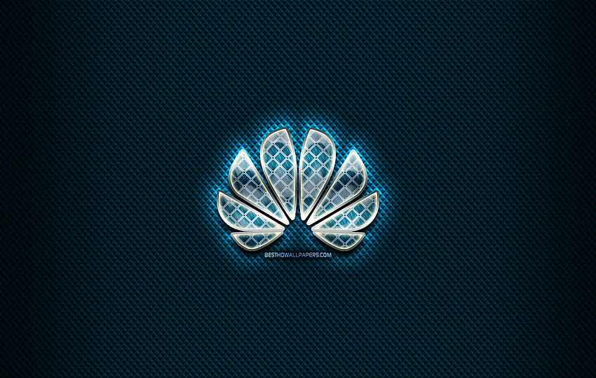 Huawei glass logo, blue background, Huawei PC HD wallpaper