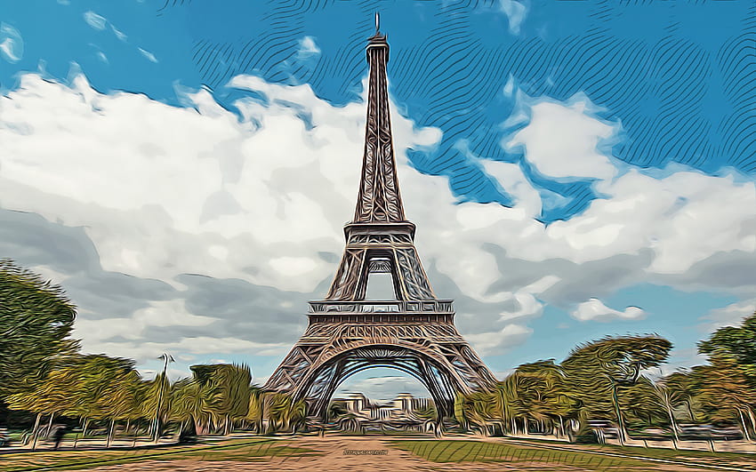Париж, Айфеловата кула, , векторно изкуство, Парижка рисунка, творческо изкуство, Парижко изкуство, векторна рисунка, абстрактен градски пейзаж, Франция HD тапет