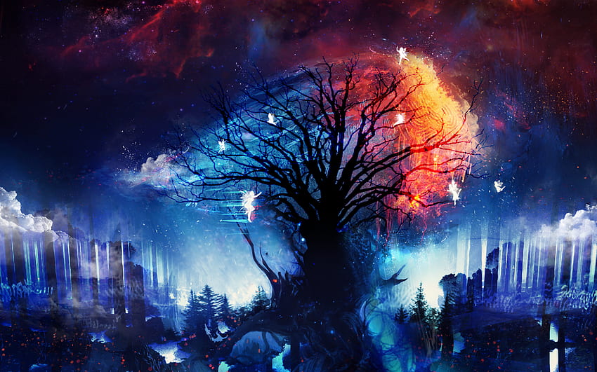 Fantasy World, Fairies, Tree, Nebula - Maiden Tapeta HD