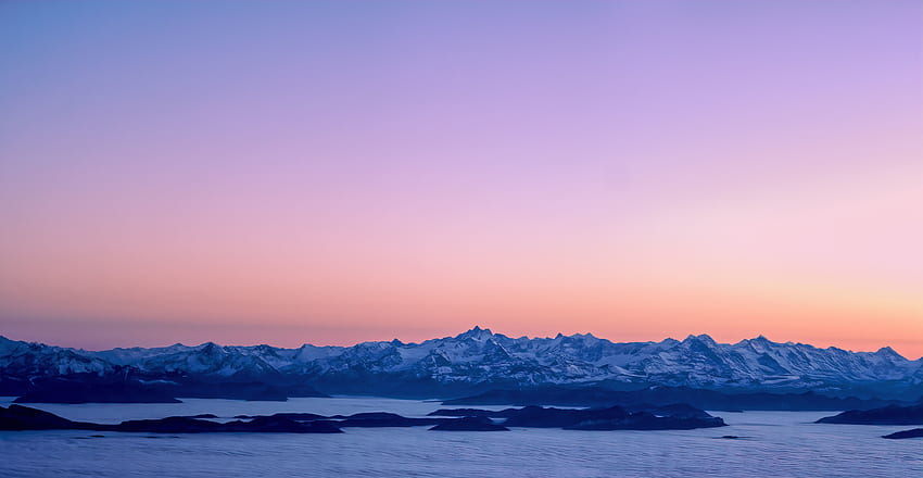 Sunset, clean skyline, mountains' range, nature HD wallpaper