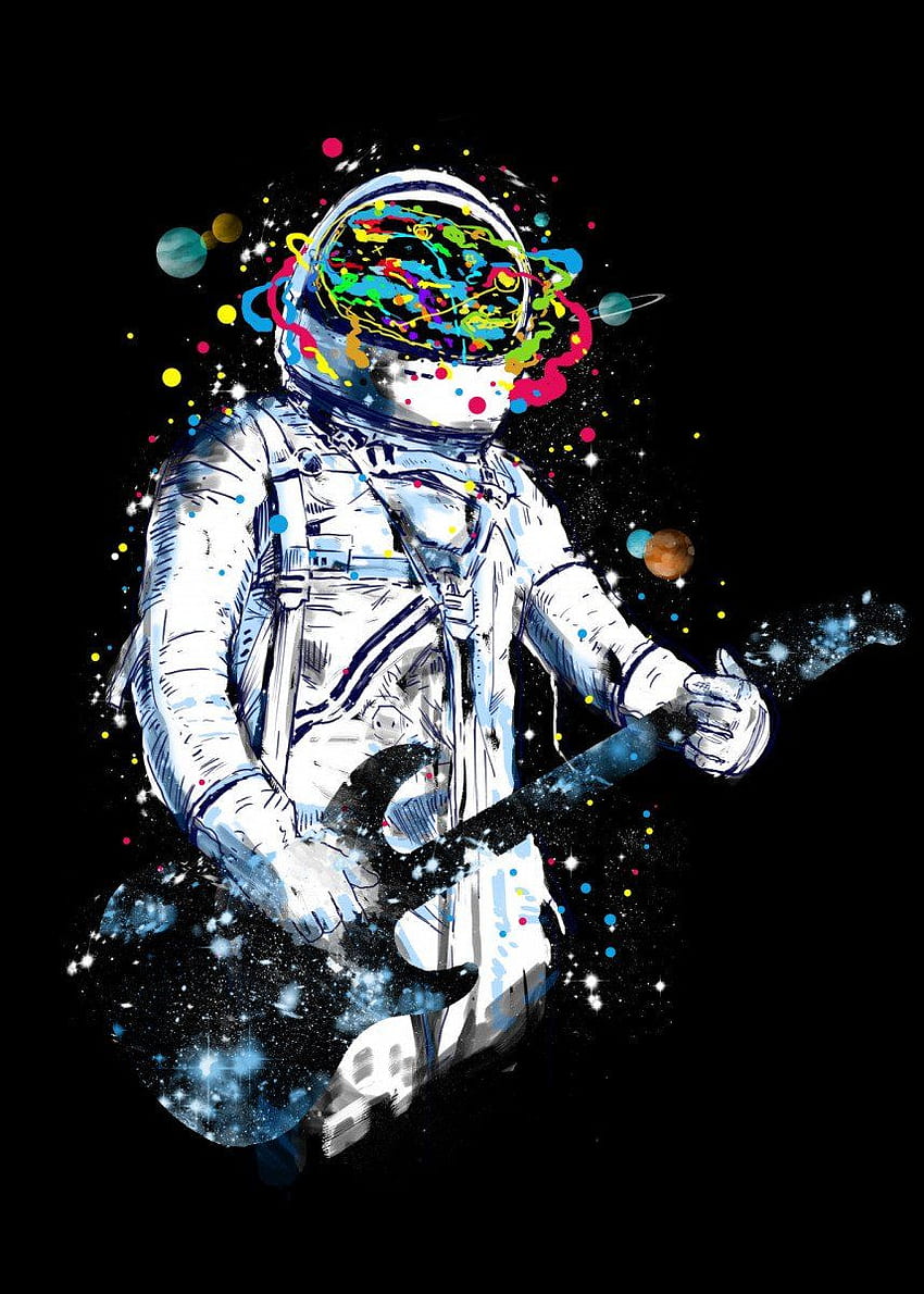 космическа китара' Плакат от Kharma Zero. Displate. Изкуство на астронавти, произведения на изкуството в космоса, плакати с китара HD тапет за телефон