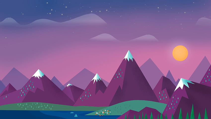 Dağlarda güneş, Cartoon Mountain HD duvar kağıdı