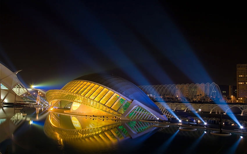 Сграда със сив купол, сграда, Валенсия, Испания, нощ HD тапет