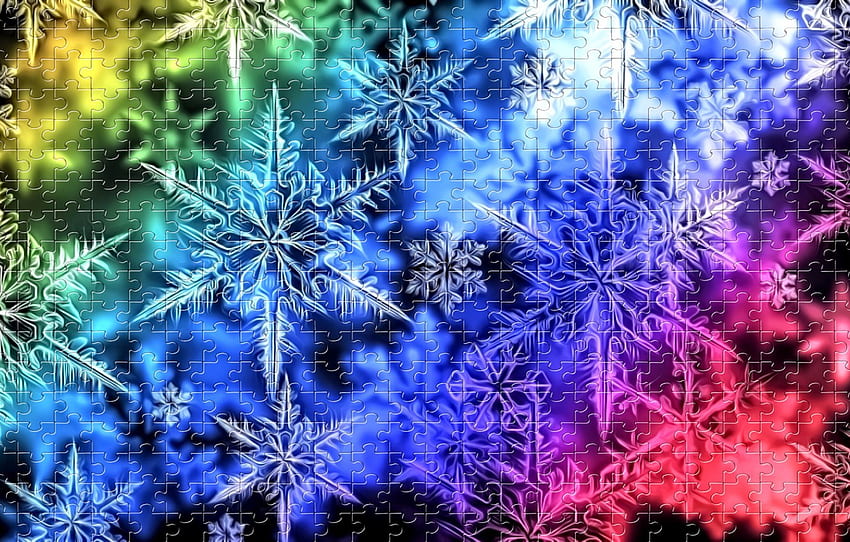 light, snowflakes, glare, the dark background, rendering, vector, New Year, rainbow , holiday puzzle, winter for , section новый год, Christmas Rainbow HD wallpaper