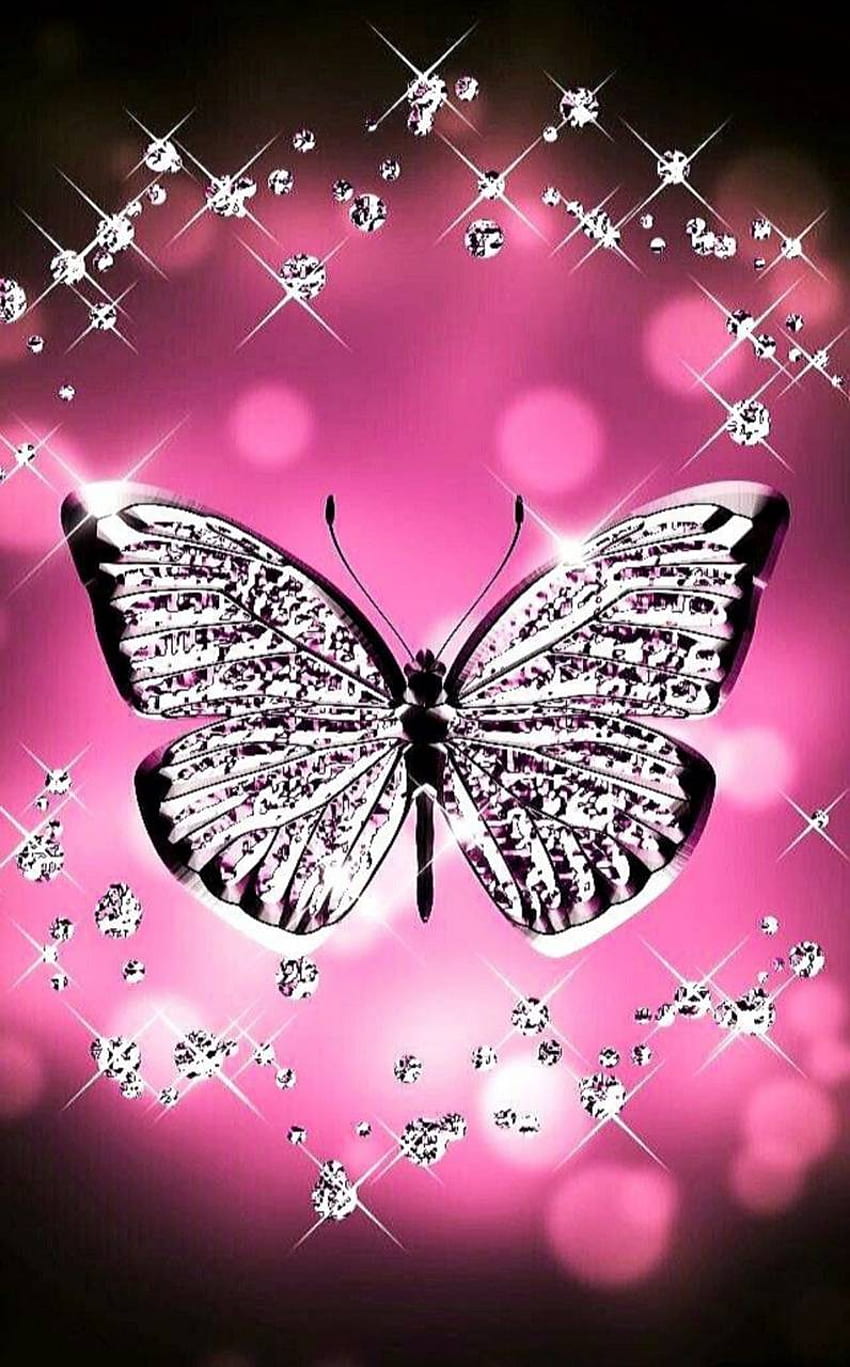 핑크 나비, 핑크 반짝이 나비 HD 전화 배경 화면