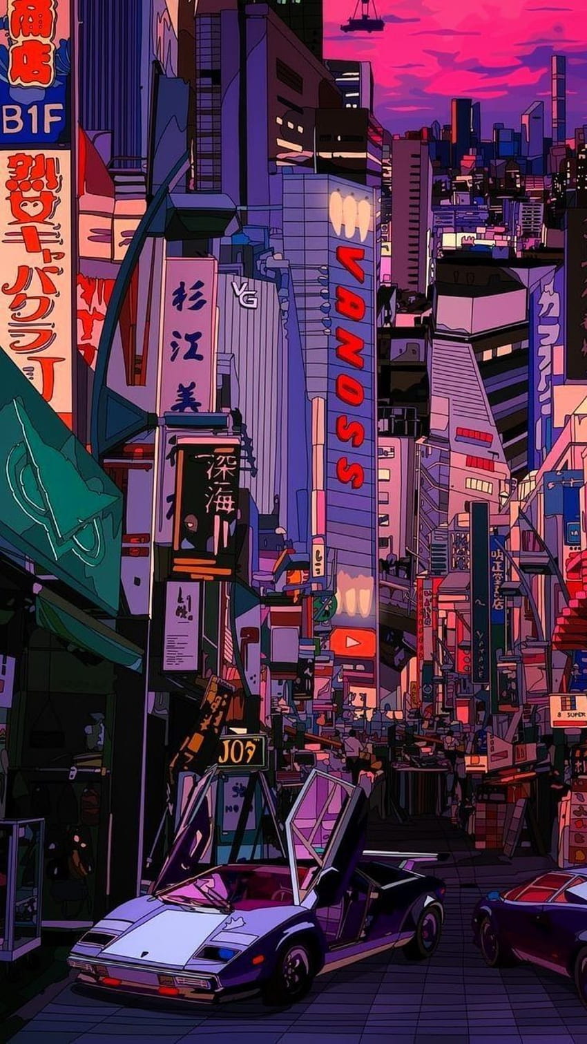 Hermoso arte de anime: ¡ciudad japonesa! fondo de pantalla del teléfono