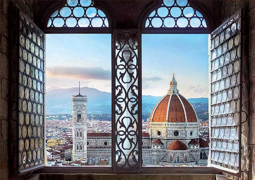 Katedral Santa Maria del Fiore dan Piazza Duomo, pemandangan, italia, florence, gereja, jendela Wallpaper HD