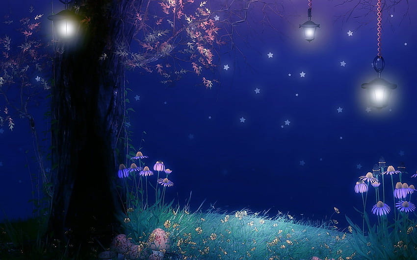 魅惑の森 。 背景、夜の妖精の森 高画質の壁紙