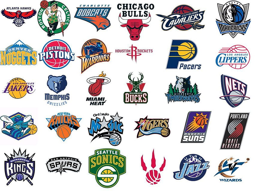 Графика на логото на отбора на НБА. всичките 32 отбора на НБА. Баскетбол, НБА отборни емблеми HD тапет