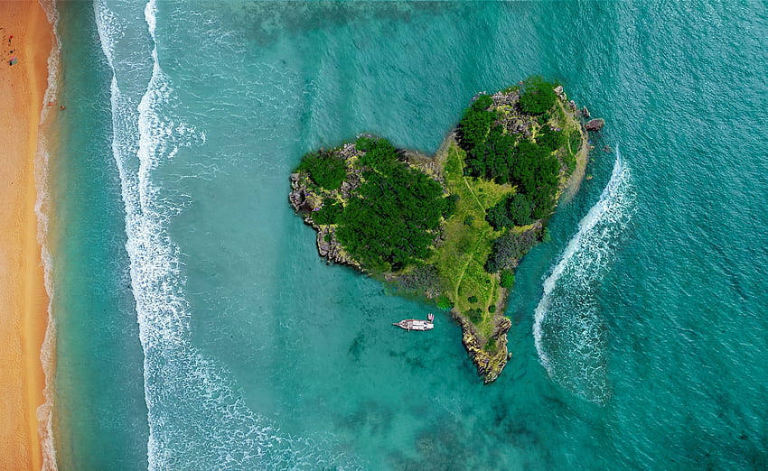 Love, View From Above, Ocean, Island, Heart HD wallpaper
