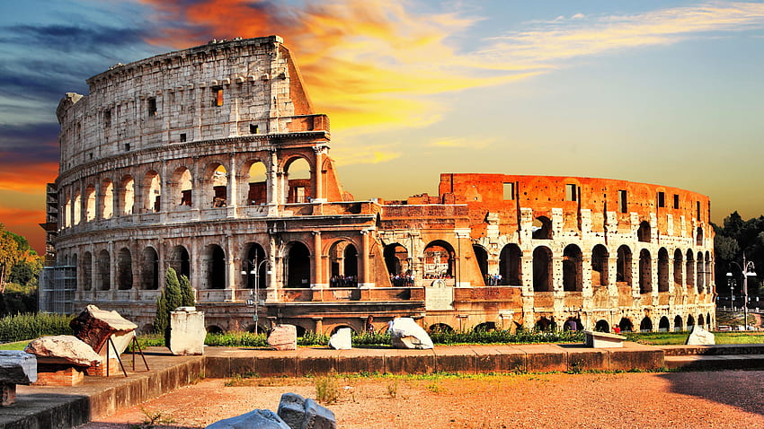 Koloseum (Rzym, Włochy). Studio 10, Rzym Zachód słońca Tapeta HD