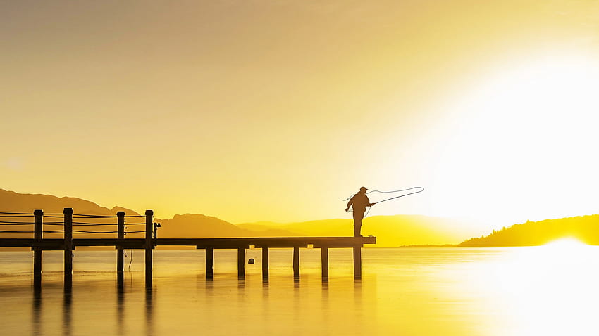 Fishing Pier Sunset, pier, Fishing, nature, sunset HD wallpaper