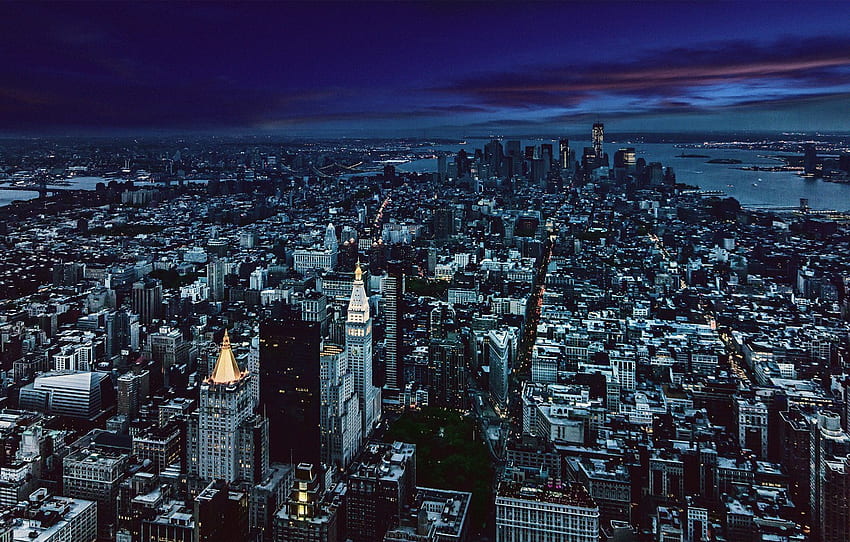 Ville, Nuit, Manhattan, Skyline, New York, Architecture, Ville, Gotham Fond d'écran HD