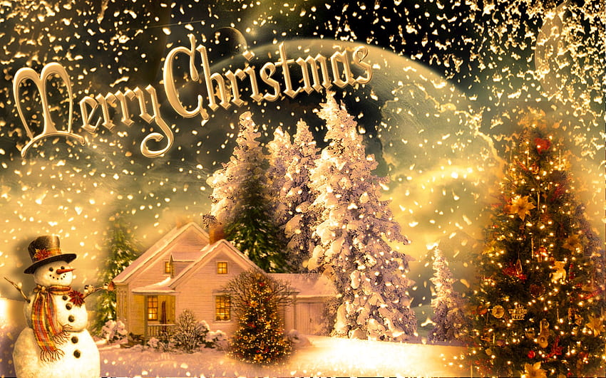 Selamat Natal, liburan, emas, natal Wallpaper HD