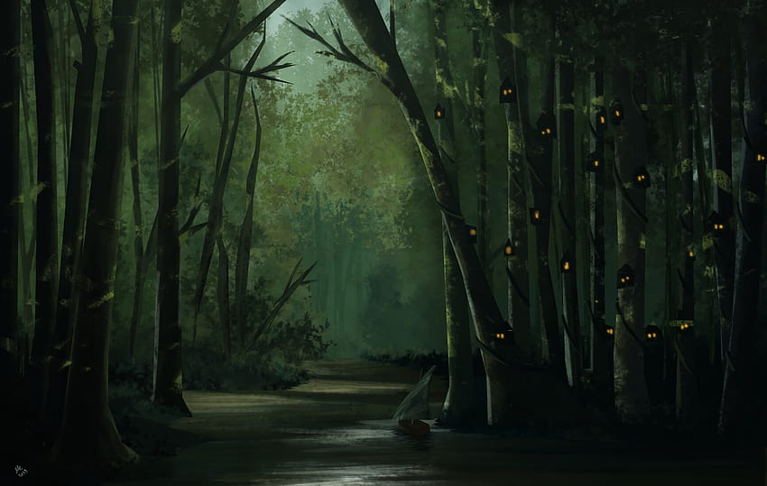 Trees, Art, Dark, Forest, Gloomy HD wallpaper