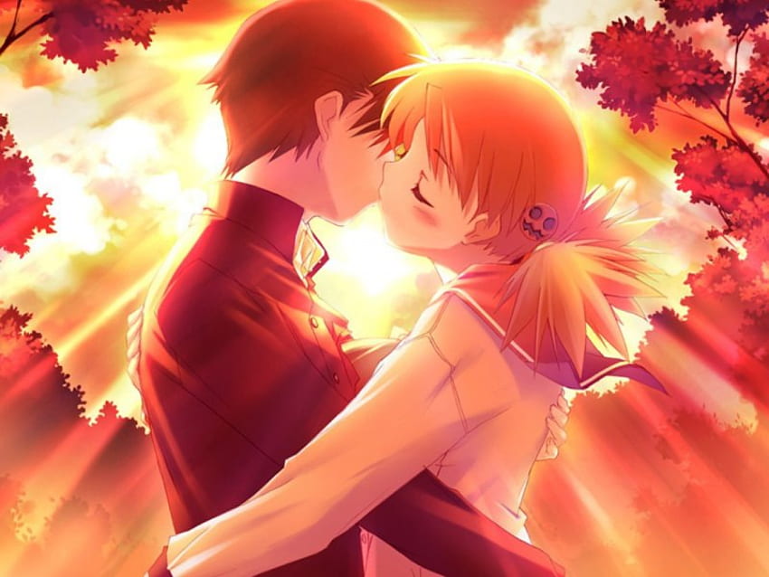 Sunset kiss, couple, sunsite, anime HD wallpaper | Pxfuel