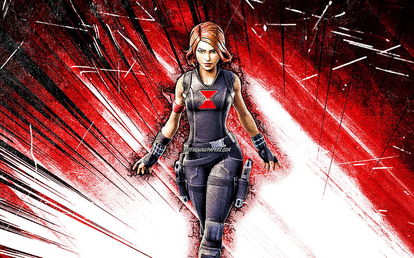 Black Widow, grunge art, Fortnite Battle Royale, Fortnite characters, Black Widow Skin, red abstract rays, Fortnite, Black Widow Fortnite HD wallpaper