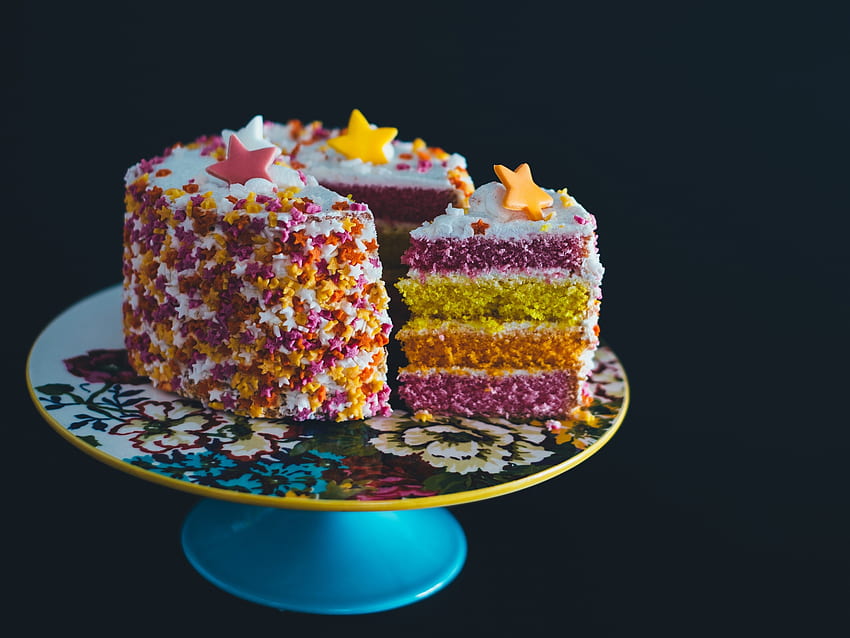 Kuchen, blau, süß, schwarz, Dessert, Scheibe, Essen, rosa, gelb HD-Hintergrundbild