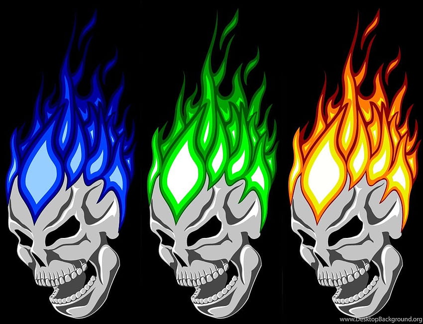 Green Flaming Skull Background HD wallpaper