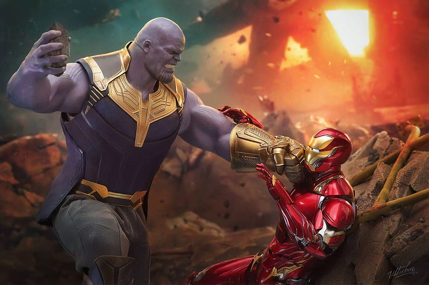 Iron Man Vs Thanos, Superheroes, , , Background, and HD wallpaper