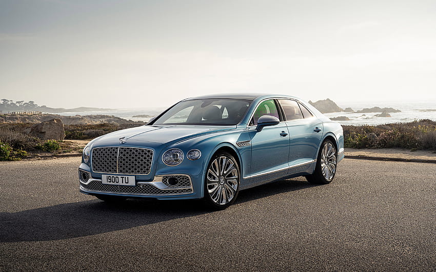 2022, Bentley Flying Spur Mulliner, , tampak depan, eksterior, sedan mewah, biru Flying Spur Mulliner, mobil Inggris, Bentley Wallpaper HD