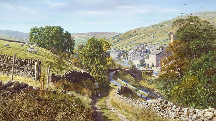 İngiltere Ülke Yüksek Kaliteli Çözünürlük. boyamak, Yorkshire vadileri, Peyzaj sanatçısı HD duvar kağıdı