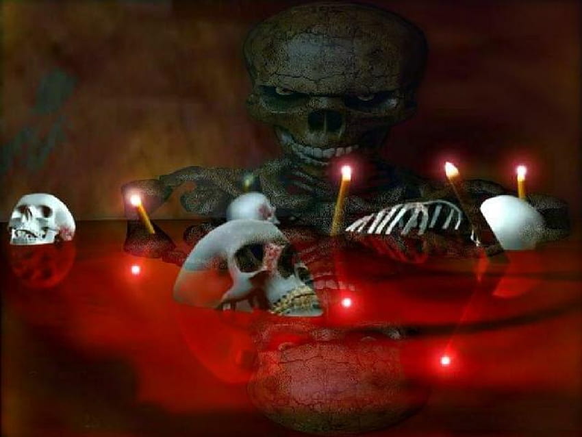 SANGUE SCHELETRO, 3d, fantasia, scheletro, rosso, teschio, sangue Sfondo HD