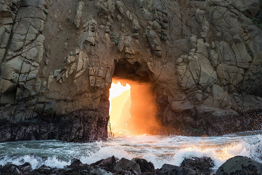 Big Sur, doorway, rocks, coast, sea waves HD wallpaper