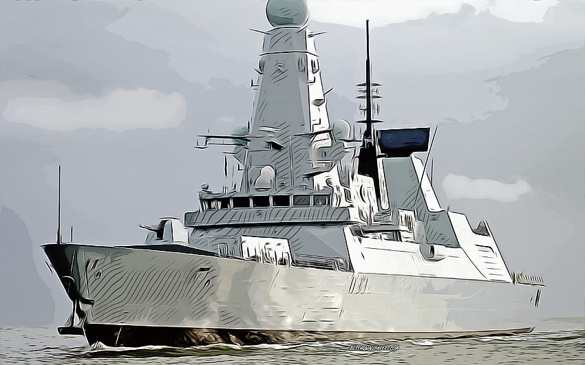 HMS Dauntless, D33, , vector art, HMS Dauntless drawing, creative art, HMS Dauntless art, vector drawing, abstract ships, HMS Dauntless D33, Royal Navy HD wallpaper