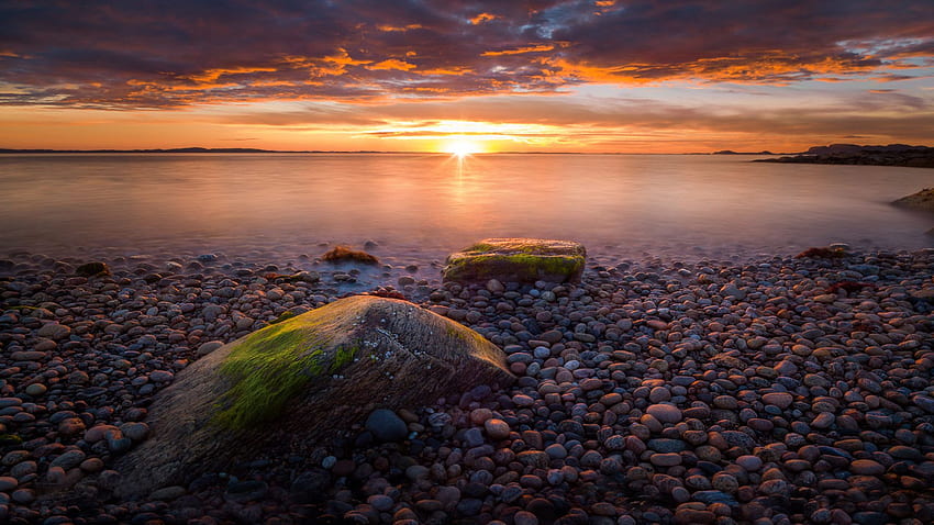 Sunset Coast Stone Beach Agdenes Municipality In Norway Summer Landscape Ultra For Mobile Phones And Laptop HD wallpaper