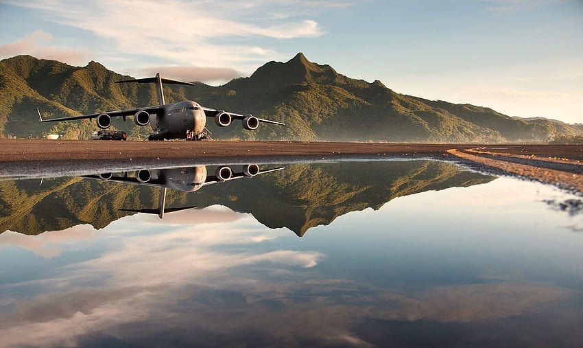 Летище Американска Самоа, небе, острови Самоа, самолет, езеро HD тапет