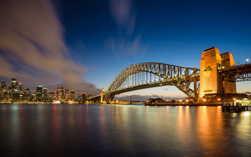 Sydney Harbour Bridge, Sydney, ponte, graphy notturno, porto Sfondo HD