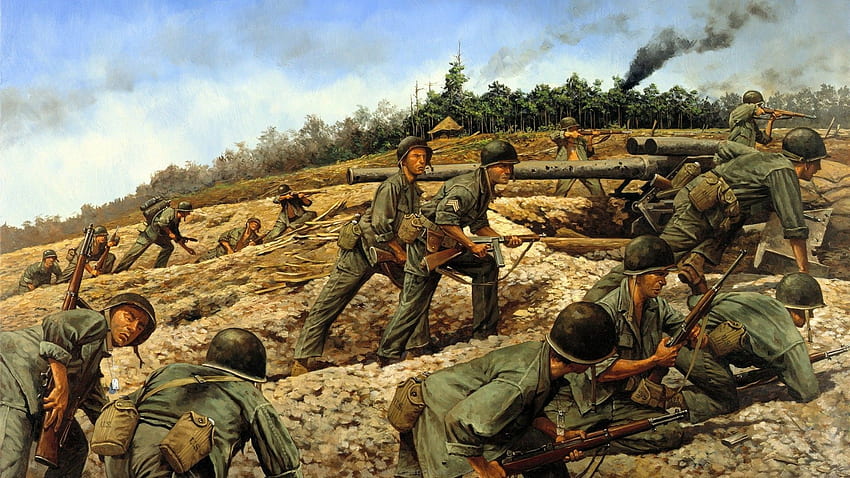 US forces battling up a hill in Vietnam. Vietnam War Art, Us Military Art HD wallpaper
