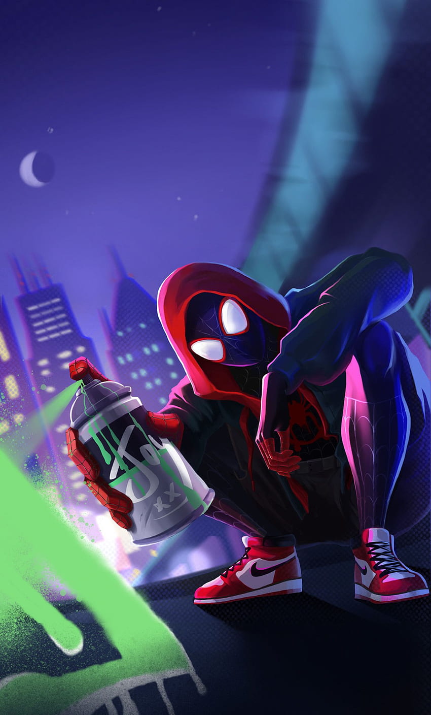 Spiderman Miles Morales con pintura en aerosol iPhone fondo de pantalla del teléfono