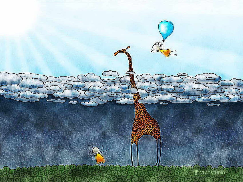 girafa la gradina, niebieski, abstrakcyjny, zwierzęta, rozrywka, inny, ładny, zabawny Tapeta HD