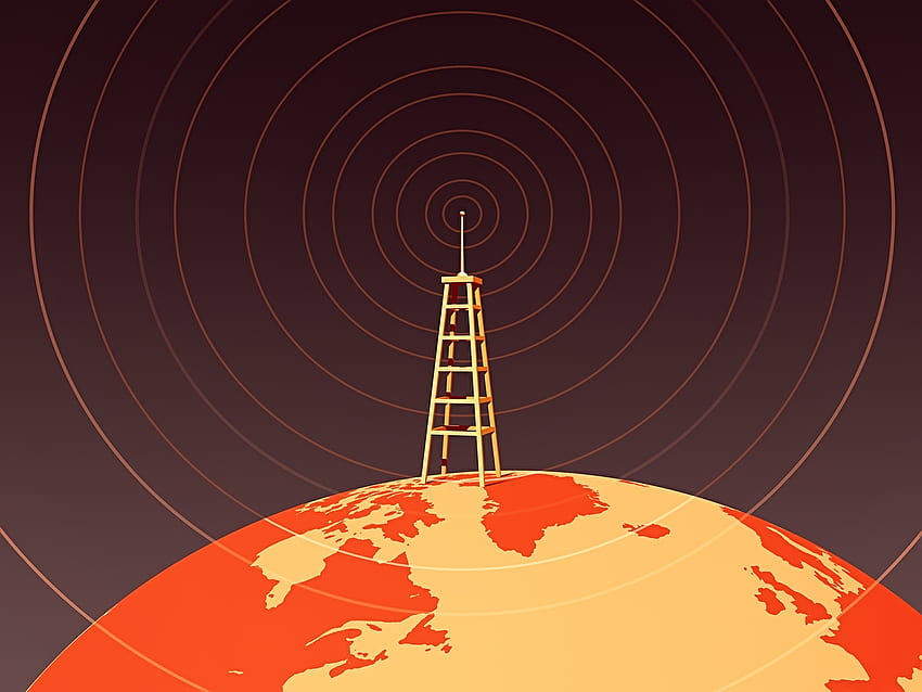 Retro Earth Radio Tower – konserwatywna moralność to bezgraniczna hipokryzja. Radio, neutralność sieci, radio internetowe, stacja radiowa Tapeta HD