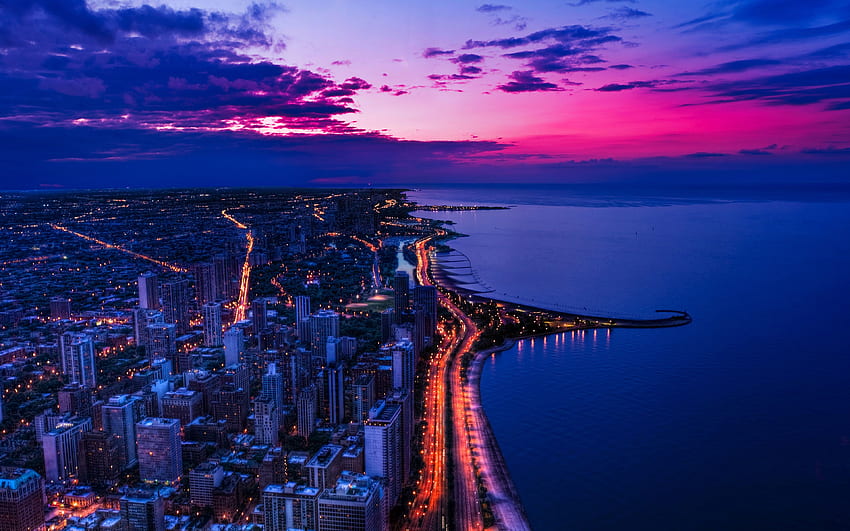I Love Papers. chicago city night sky view scape ocean beach, Retina HD wallpaper