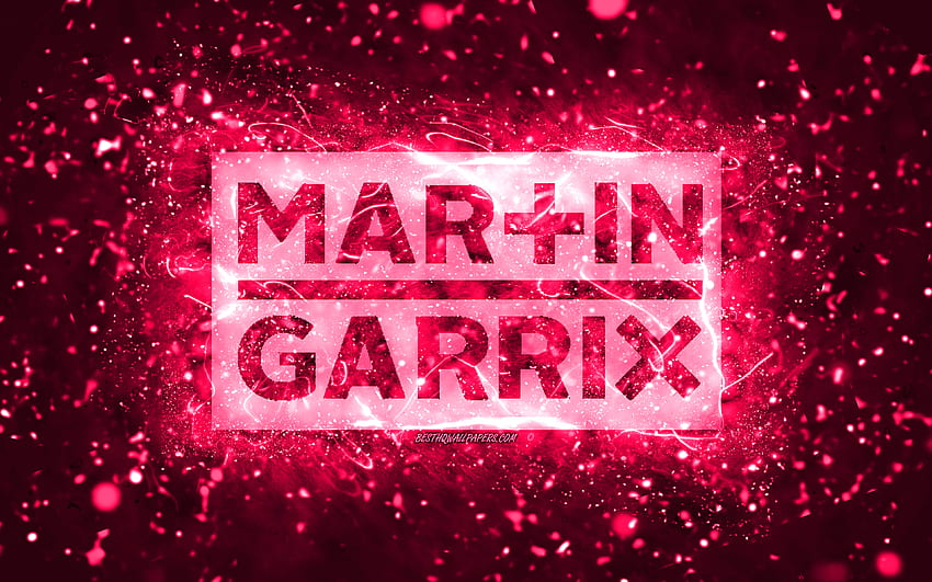 Розово лого на Martin Garrix, , холандски диджеи, розови неонови светлини, творчески, розов абстрактен фон, Martijn Gerard Garritsen, лого на Martin Garrix, музикални звезди, Martin Garrix HD тапет