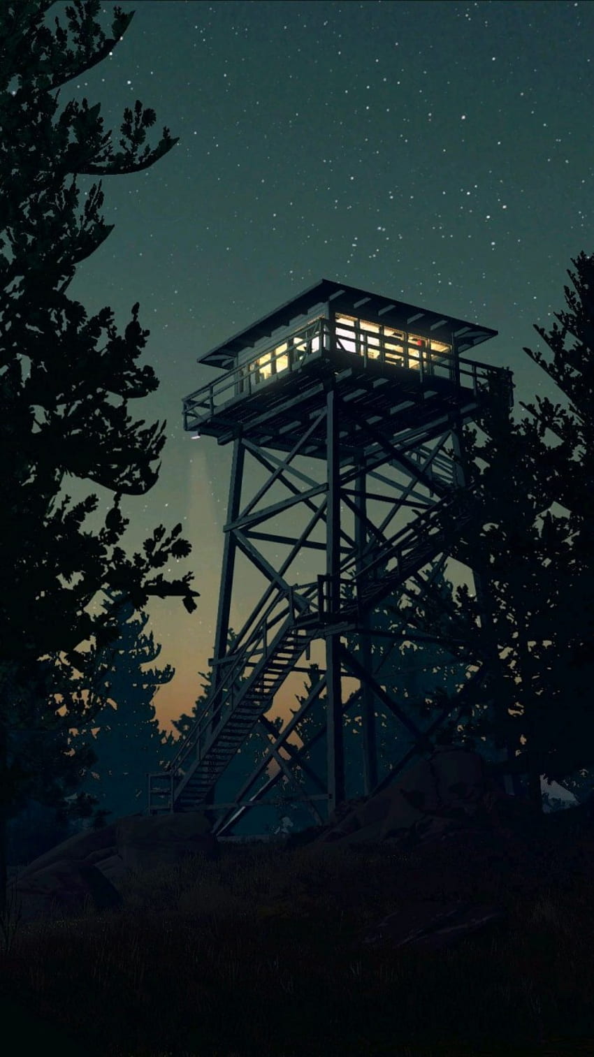 Firewatch Game Minimal Tower Night IPhone iPhones Com - PNG Vector, PSD, Clipart, Templates, Fire Tower Sfondo del telefono HD