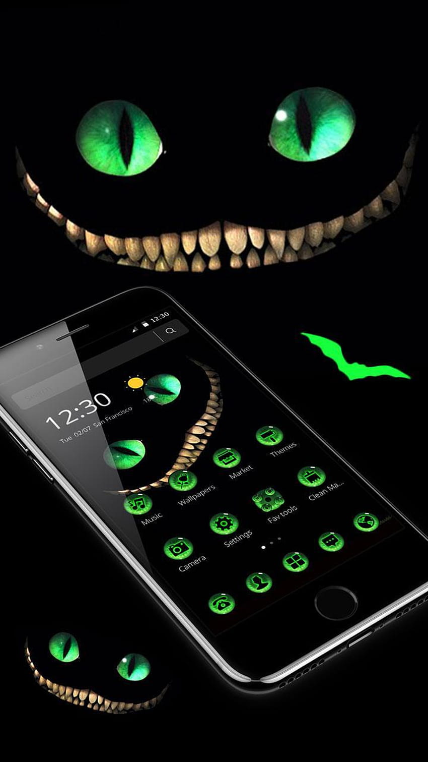 Dark Green Evil Smile Cat Theme for Android HD phone wallpaper