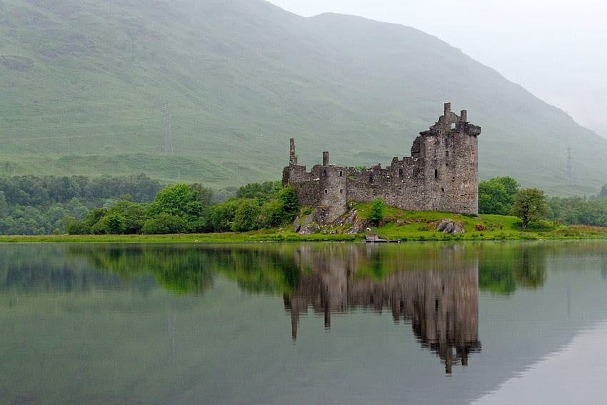 Zamek Kilchurn, Szkocja, średniowieczny, zamek, odbicie, szkocja Tapeta HD