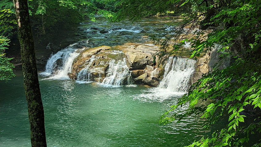 Wasserfall auf Glade Creek, New River Gorge NP und Preserve, West Virginia, Felsen, Fluss, Kaskaden, Bäume, USA, Steine HD-Hintergrundbild
