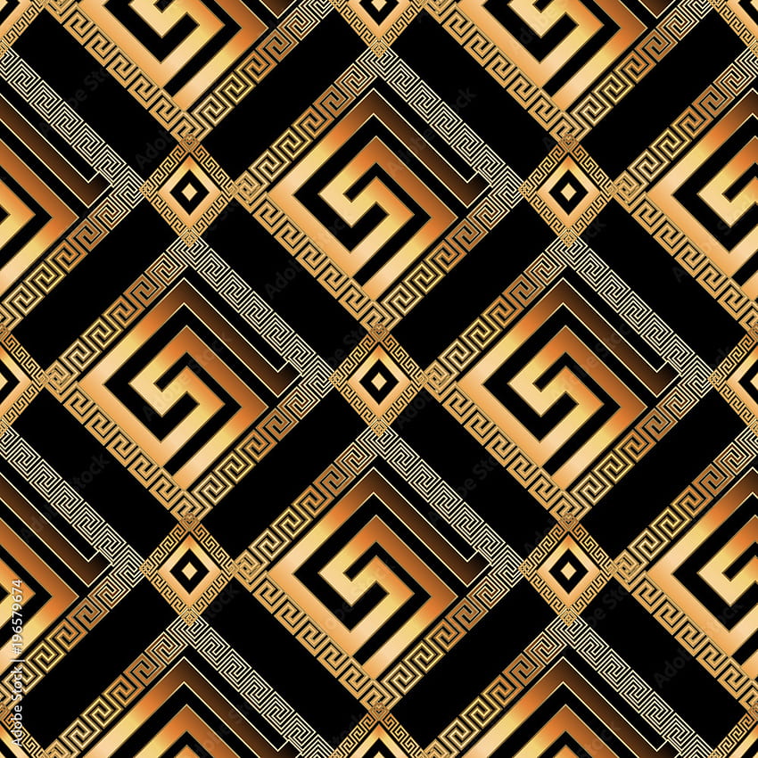 Geometric modern greek key 3D seamless pattern. Abstract vector background. Meanders ornament with gold frames, rhombus, circles, shapes, zigzag figures. Vintage ornate design for , fabric Stock Vector. Adobe Stock, Golden Frame HD phone wallpaper