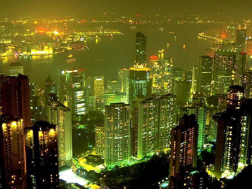 香港、夜 高画質の壁紙