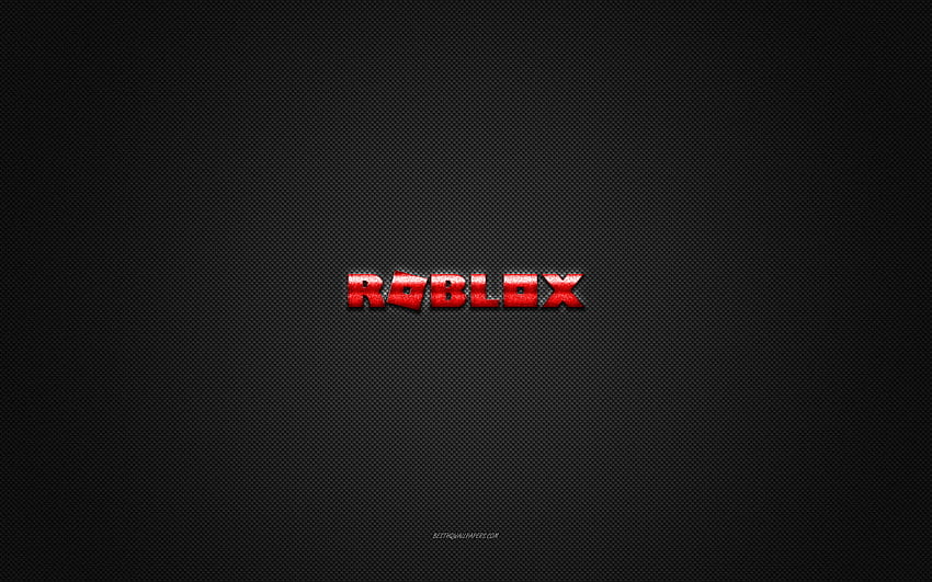 Roblox logo, logotipo vermelho brilhante, m metal emblema, cinza textura de fibra de carbono, Roblox, marcas, arte criativa, Roblox emblema papel de parede HD