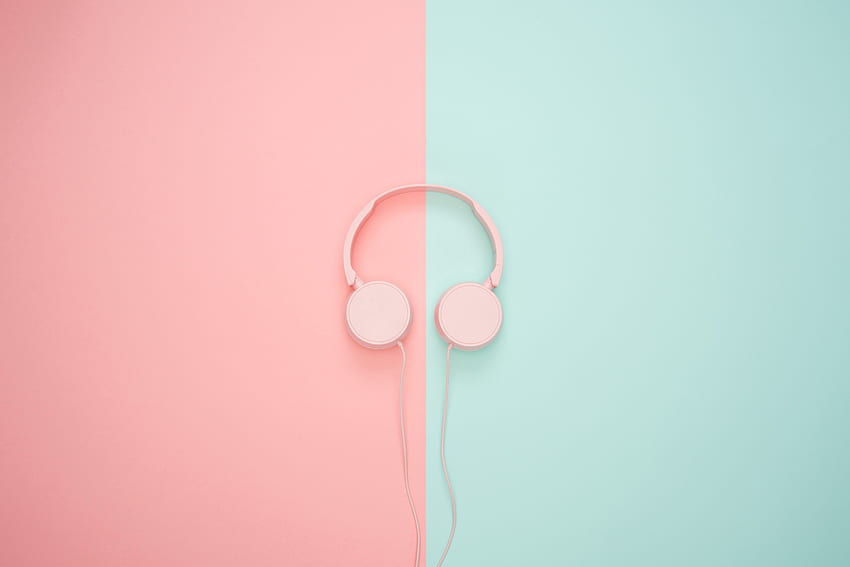 Розово, слушалки, минимализъм, пастел HD тапет