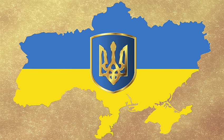 Glory to Ukraine, coat of arms, Ukraine, flag, map HD wallpaper